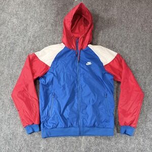 Nike Jacket Mens Medium Blue Red White Windbreaker Hooded Full Zip CK1063-477